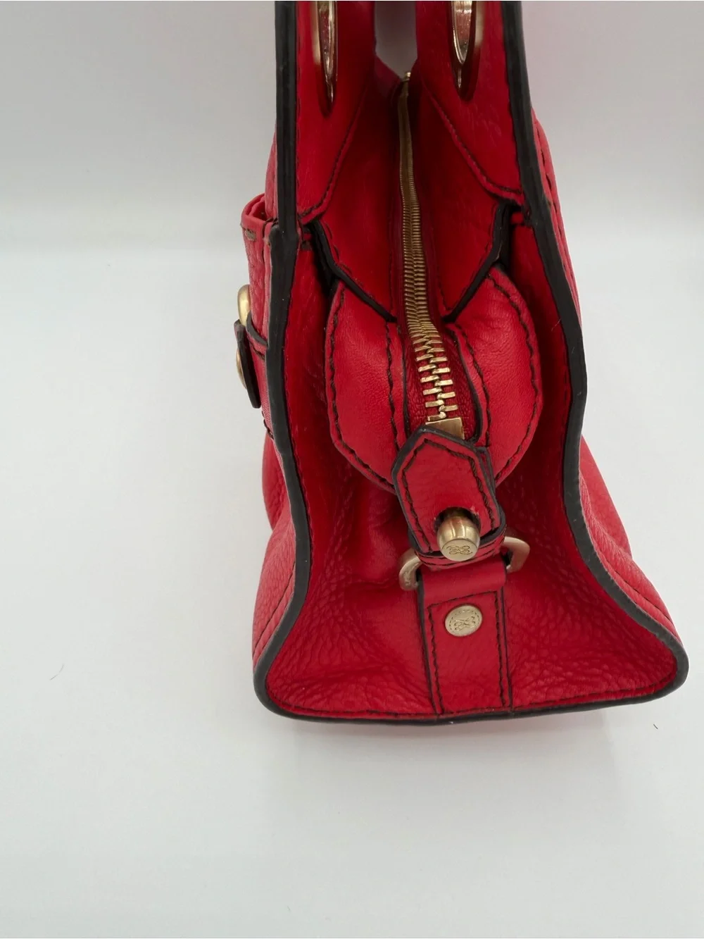 Lancel Paris Red Pebbled Leather Chain Bag Y2K Slouchy Shoulder Hobo - vintage